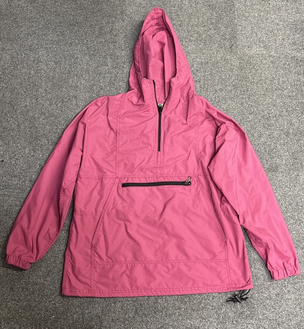 VTG LL Bean Womens Medium Pink Anorak Hooded Windbreaker Jacket Made In USA
